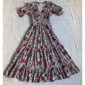 Boden Floral Wedding Guest Cotton Breathable Boho Maxi Dress US Size 4R